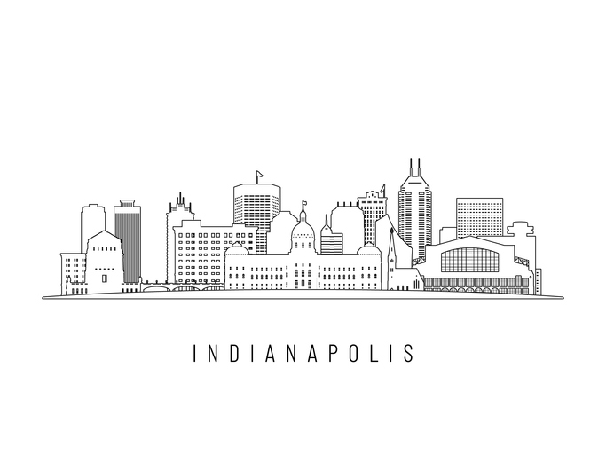 Detailed Indianapolis skyline vector illustration. Indianapolis buildings in line art style, perfect for modern designs.