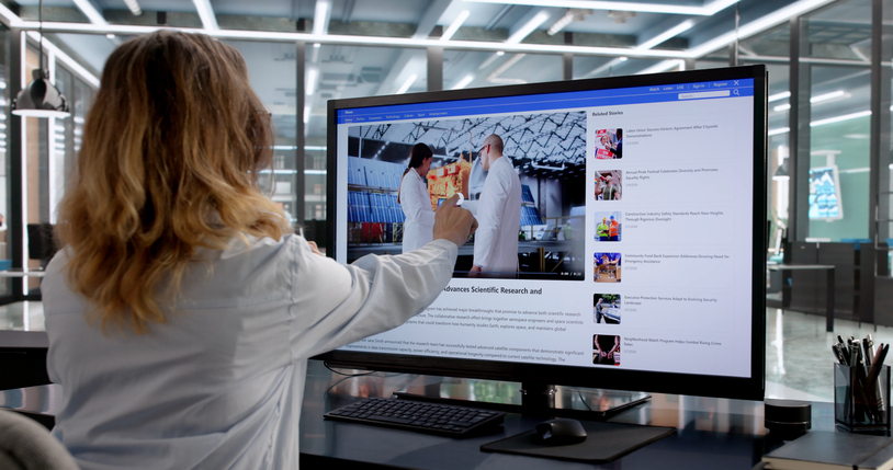 Woman Watching News On Laptop And Mobile Phone