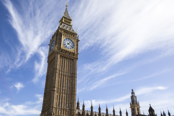 Big Ben clock tower with a summer sky and copy space