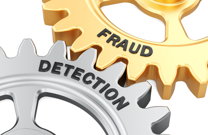 Fraud Detection concept with interlocking gears, 3d rendering