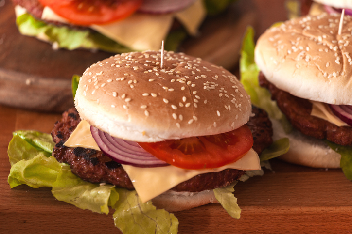 Hamburger on wood plate