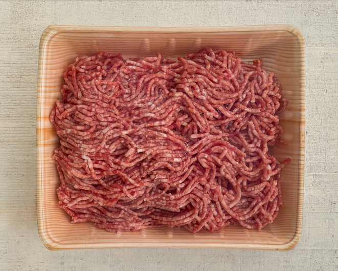 Raw Ground Beef and Pork Mincemeat Mixture in a Retail Supermarket Tray