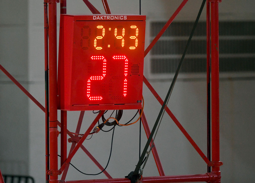 A basketball shot clock at Albright College's Bollman Center on Wednesday, January 31, 2018. Photo by Jeremy Drey