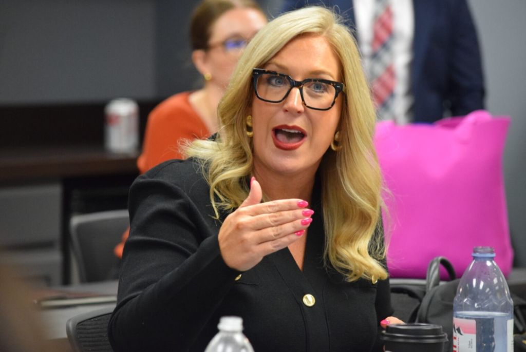 Indiana Secretary of Education Katie Jenner speaks during a 2025 meeting.