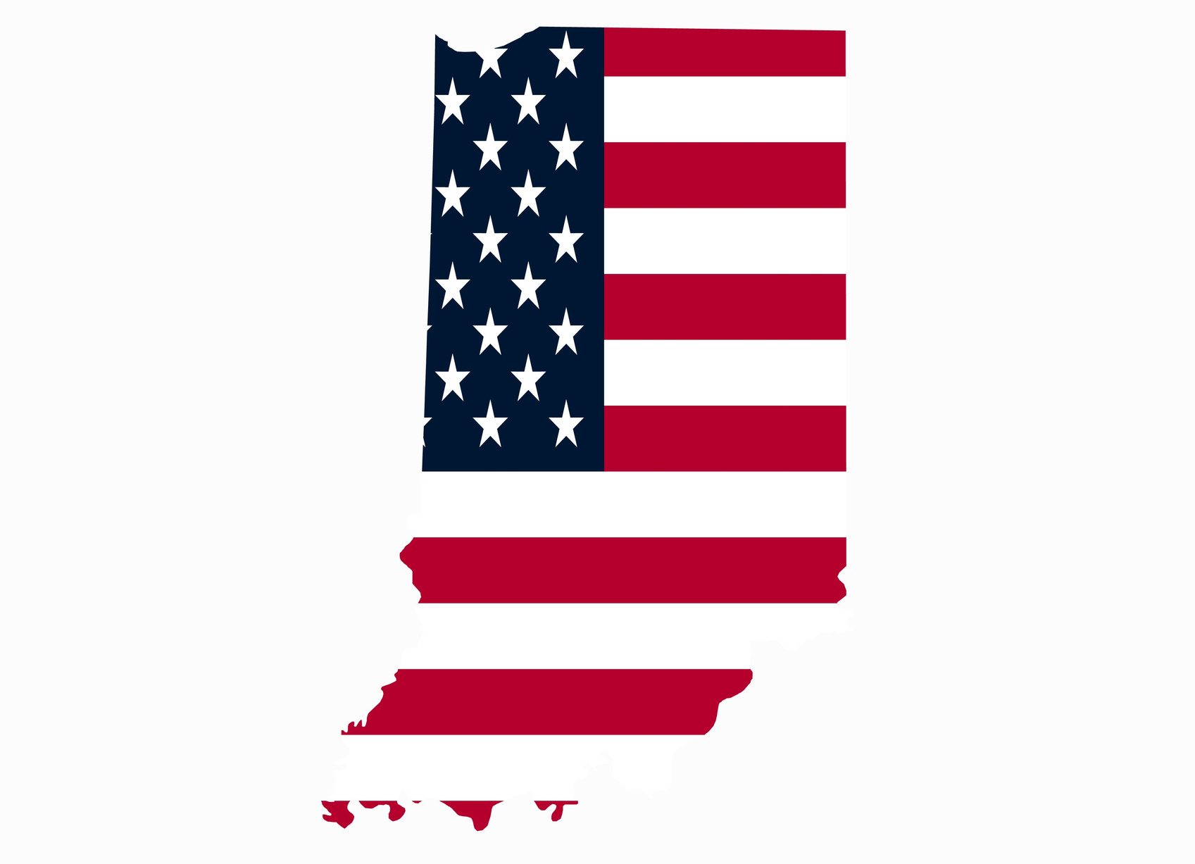 Indiana US Blank Map Vector Template With American Flag. Solid Color and Outline Isolated on White Background. easy to edit