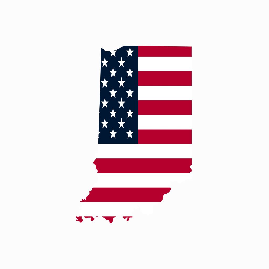 Indiana US Blank Map Vector Template With American Flag. Solid Color and Outline Isolated on White Background. easy to edit