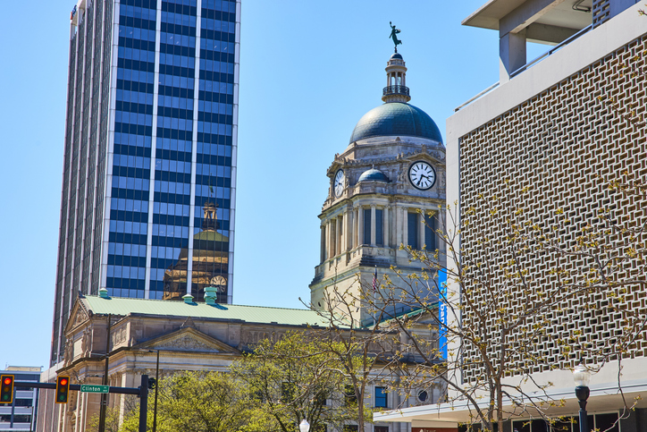 Classical Courthouse and Skyscrapers in Fort Wayne, Street View Perspective