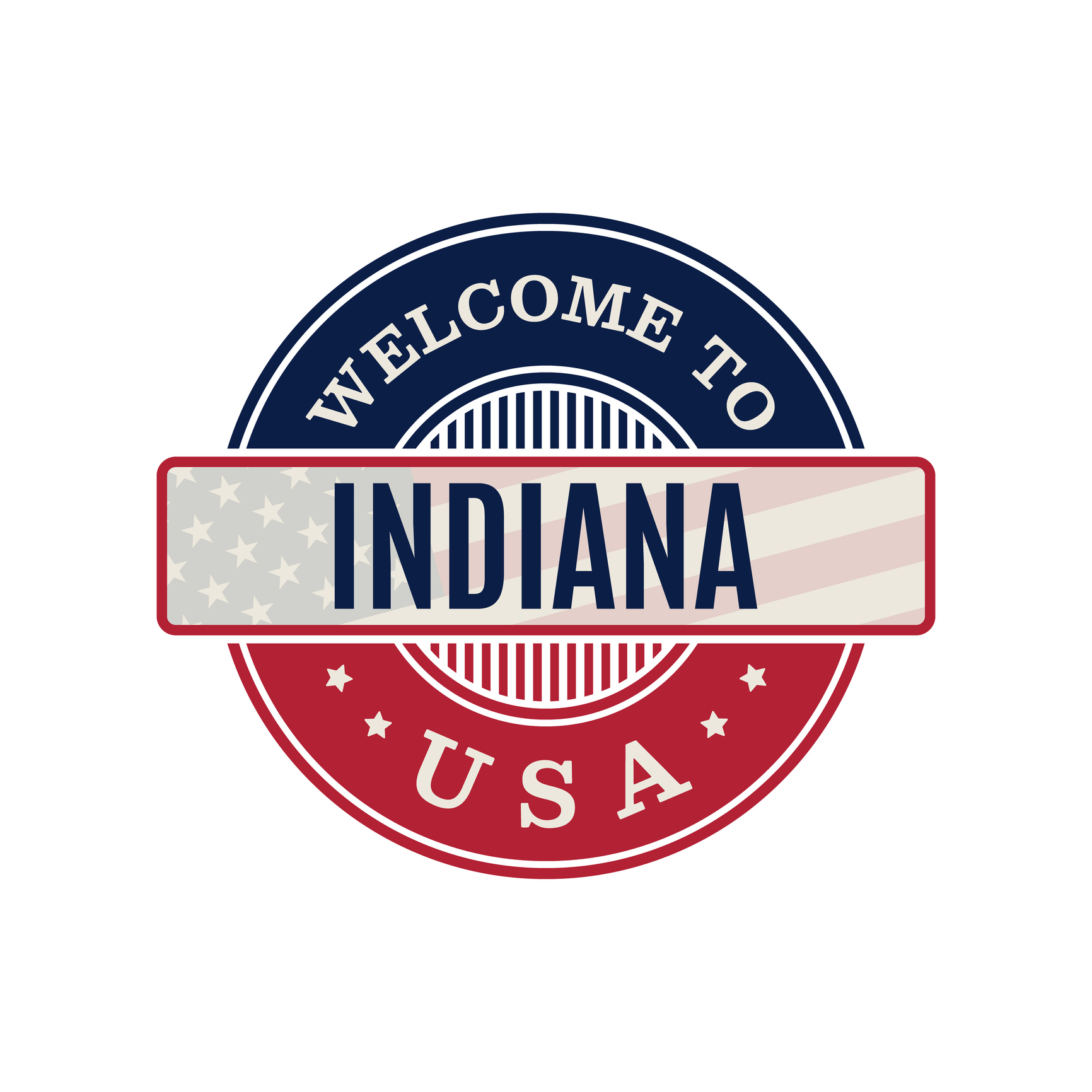 Welcome to Indiana state rubber stamp, sticker, emblem vector stock illustration.