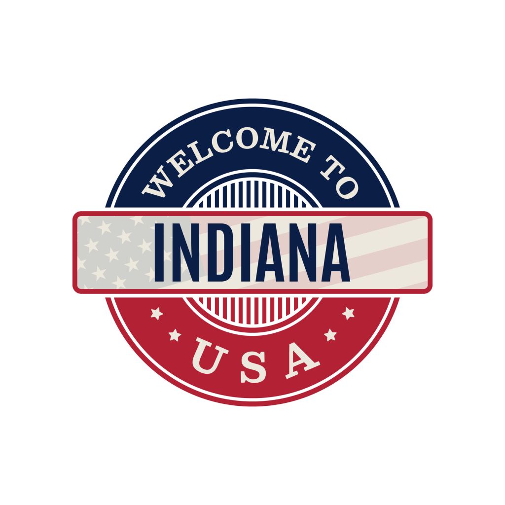 Welcome to Indiana state rubber stamp, sticker, emblem vector stock illustration.