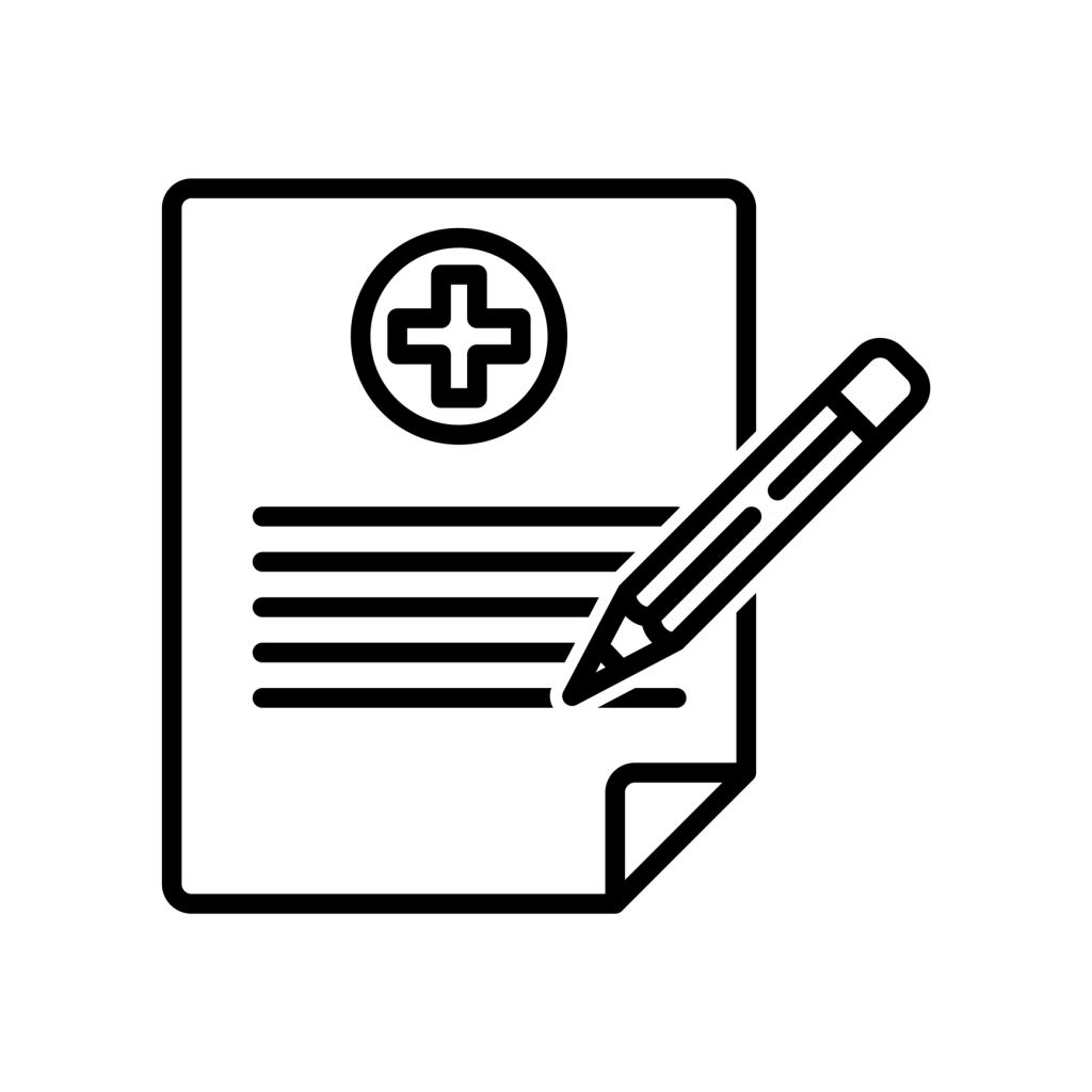 Medical Record Document Icon with Pencil for Healthcare Insurance and Prescription Concept