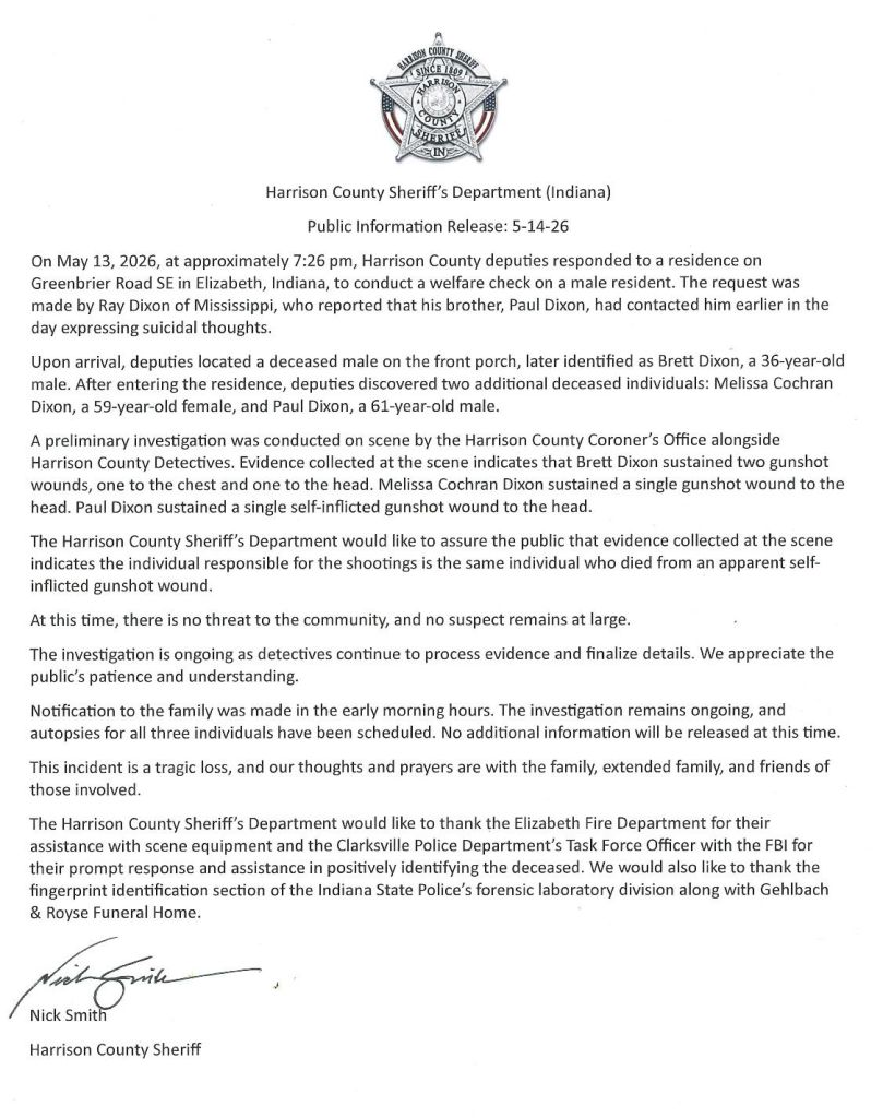 Harrison County Sheriff's Office Press Release 5-14-26