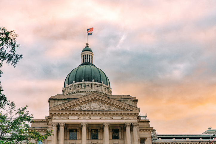 Dome of the Indiana State Capitol building in Indianapolis, Indiana with Copy Space