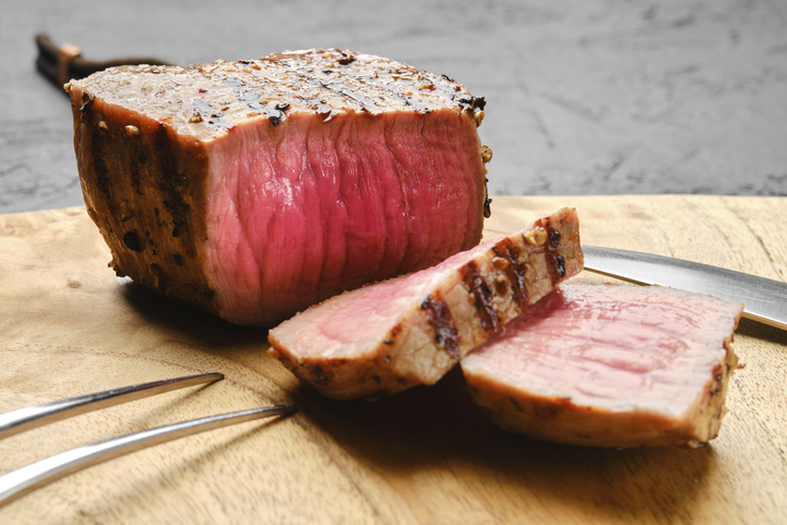 Beef steak medium rare with slices