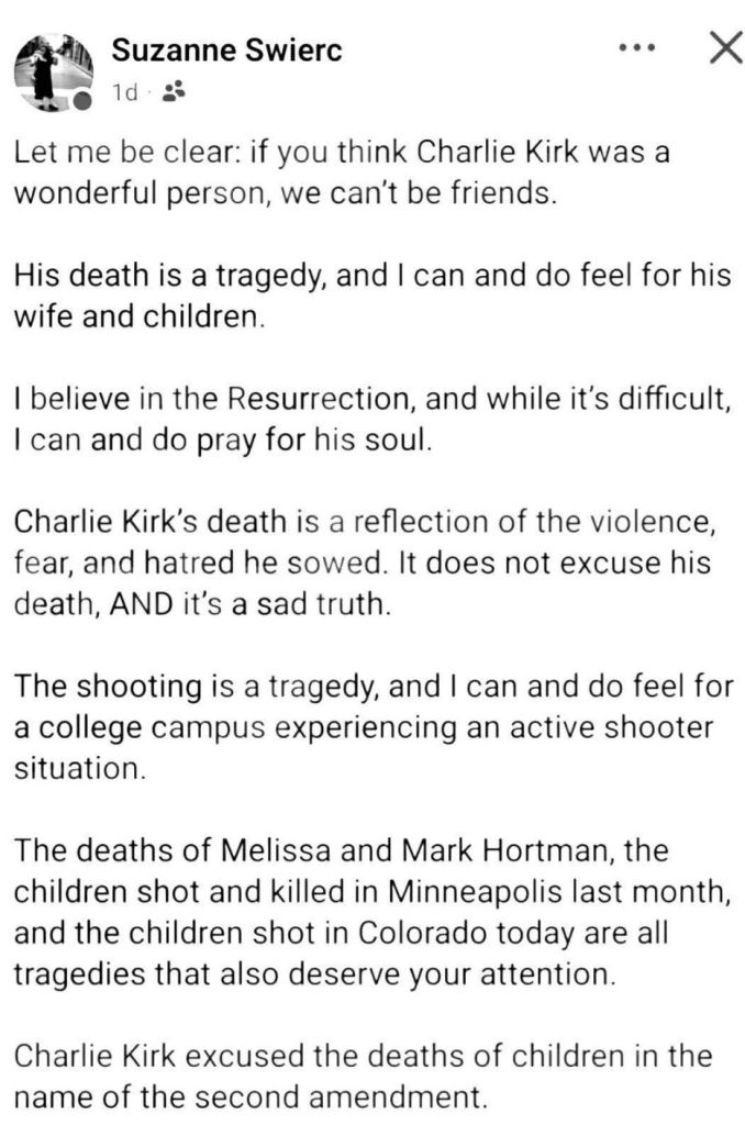 Suzanne Swierc Facebook Post