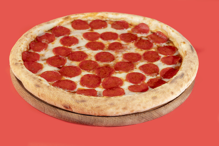 Pizza with various toppings on white and colored backgrounds ,Isolate