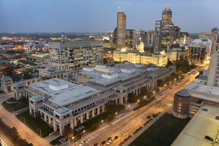 Indianapolis Indiana downtown city skyline with State Capitol building
