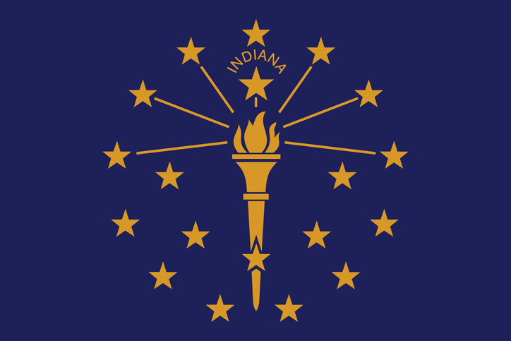 Indiana flag. Flag icon. Standard color. Standard size. A rectangular flag. Computer illustration. Digital illustration. Vector illustration.
