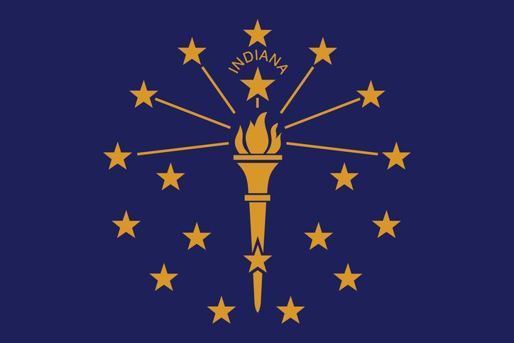 Indiana flag. Flag icon. Standard color. Standard size. A rectangular flag. Computer illustration. Digital illustration. Vector illustration.