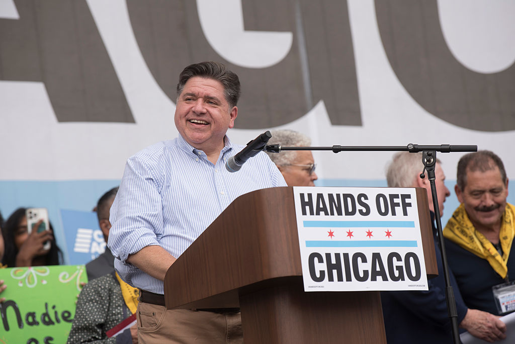 Illinois Governer JB Pritzker at the No Kings Rally in Downtown Chicago at the Petrillo Bandshell In Chicago, Ilinois