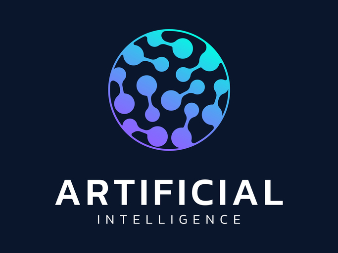 Artificial intelligence (AI) with Abstract technology digital data square network connecting logo design.