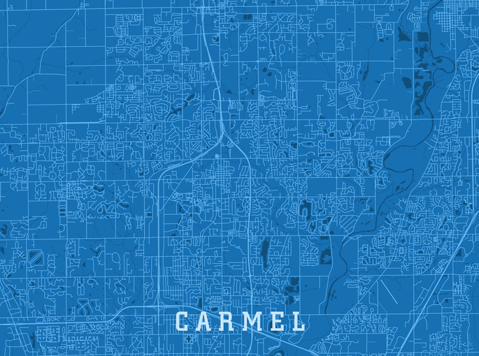 Carmel IN City Vector Road Map Blue Horizontal
