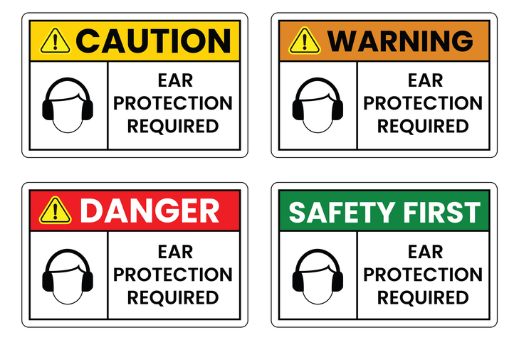 Ear Protection Required Caution Sign Label Sticker Badge Vector Illustration