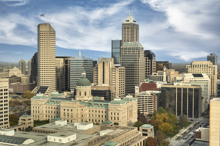 Indianapolis Indiana downtown city skyline with State Capitol building