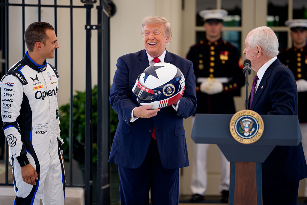 President Trump Participates In A Freedom 250 Grand Prix Showcase