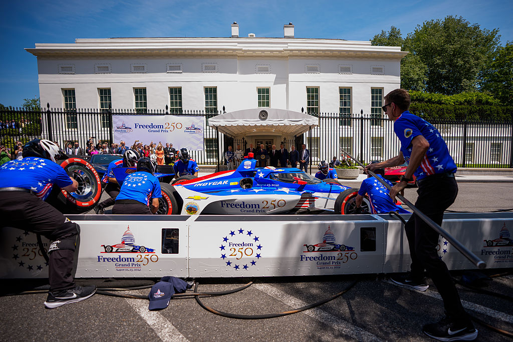 President Trump Participates In A Freedom 250 Grand Prix Showcase