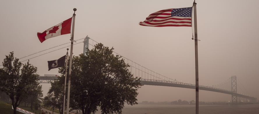 Ambassador Bridge at Dusk - Smoke Filled Sky