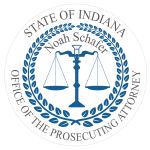 Current image: State of Indiana Office of the Prosecuting Attorney seal with scales of justice and text "Noah Schafer