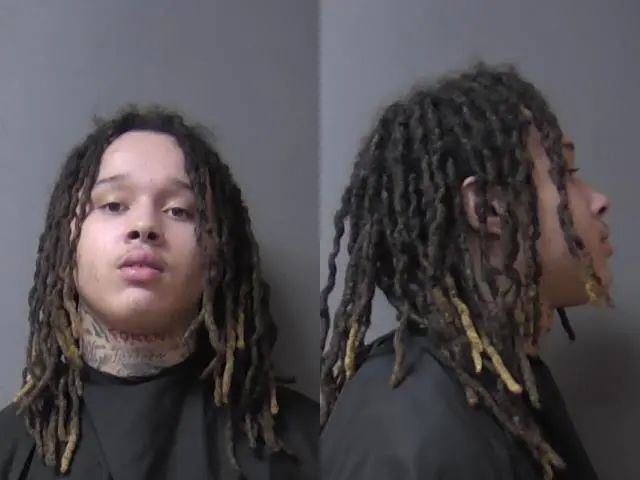 A person with dreadlocks wearing a black shirt against a gray background.
