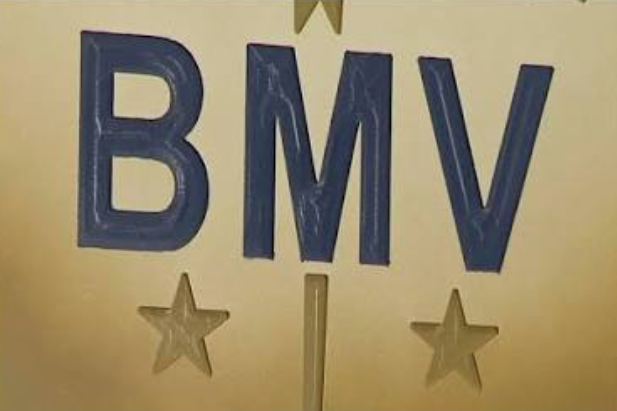 BMW logo with gold stars on a yellow background