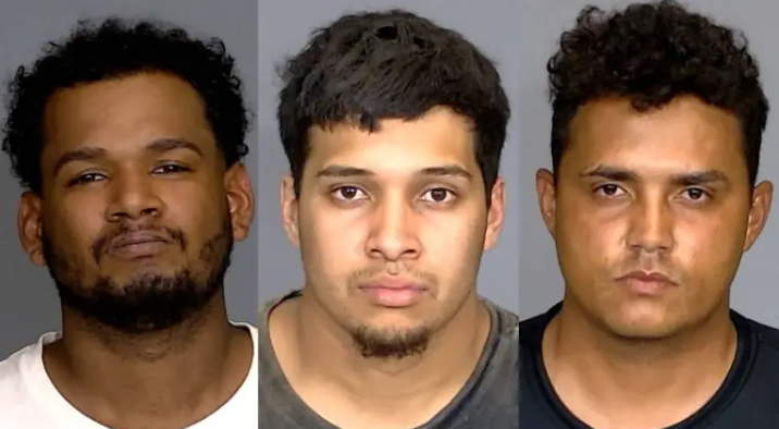Three mugshot-style headshot photographs of adult men with varying facial features and hairstyles.