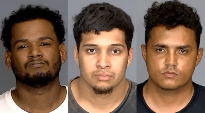 Three mugshot-style headshot photographs of adult men with varying facial features and hairstyles.