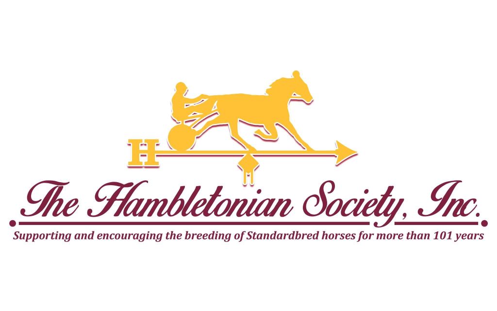 Current image: The Hambletonian Society, Inc. logo featuring a yellow horse pulling a sulky with the text "Supporting and encouraging the breeding of Standardbred horses for more than 101 years".