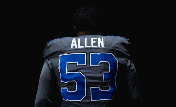 A football player wearing a jersey with the name "ALLEN" and the number "53" on the back.